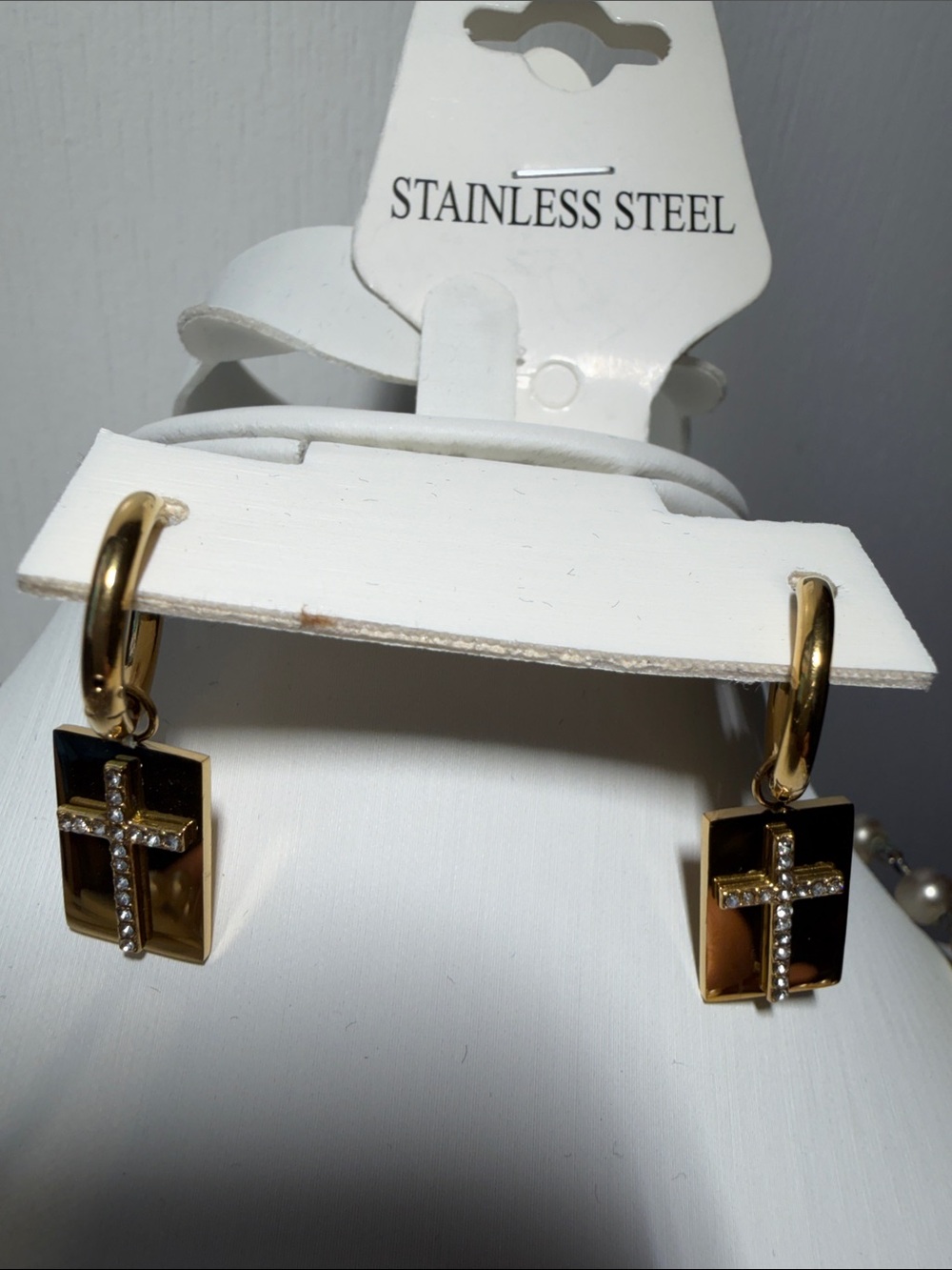 Plunder GP Stainless Steel Cross Pendant Hoop Earrings